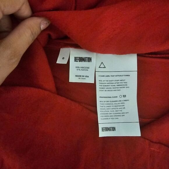 Reformation Ruffled Front Cut Out Heidi Midi Dress 3/4 Sleeve ruffle red Sz 0 - Picture 8 of 13